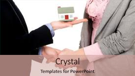  Presentation with giving - Audience pleasing PPT layouts consisting of real estate fun - businesswoman giving a house backdrop and a  colored foreground