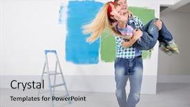  Presentation with young happy couple - Slide deck having real estate fun - happy young couple paint background and a  colored foreground