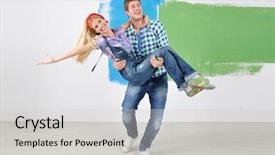  Presentation with young happy couple - Beautiful theme featuring charity walk - funding finance fundriser global business backdrop and a sky blue colored foreground