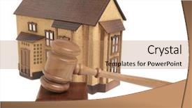  Presentation with court gavel - PPT theme having real estate gavel - property offered for sale background and a coral colored foreground