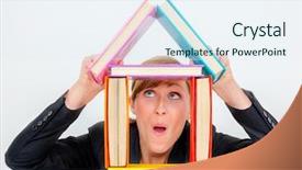  Presentation with house building - Theme with real estate gavel - woman idea of building background and a sky blue colored foreground