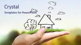  Presentation with real estate - PPT theme featuring real estate idea holding house background and a sky blue colored foreground