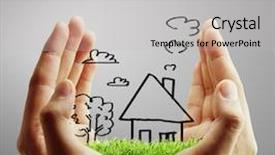  Presentation with real estate - PPT theme featuring real estate idea holding house background and a light gray colored foreground