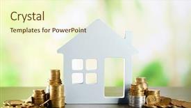  Presentation with real estate investment - PPT theme having real estate investment - model of house with coins background and a cream colored foreground