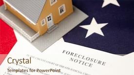  Presentation with foreclosure - Beautiful PPT theme featuring real estate law - foreclosure notice and house backdrop and a cream colored foreground