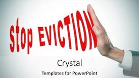  Presentation with stop - Presentation with real estate law - man hand stopping the text background and a white colored foreground