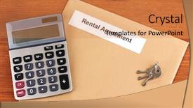  Presentation with wooden - PPT theme featuring real estate law - rental agreement on wooden background background and a coral colored foreground