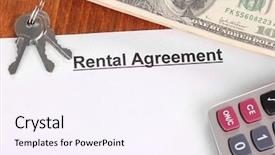  Presentation with wooden - Slide deck with real estate law - rental agreement with dollars background and a  colored foreground