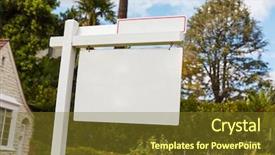  Presentation with empty - Theme with real estate listing - empty sign on house background and a  colored foreground