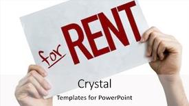  Presentation with for rent - Beautiful presentation theme featuring real estate listing - rent placard isolated on white backdrop and a  colored foreground