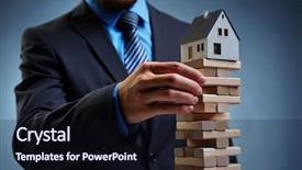  Presentation with tower - PPT layouts featuring real estate marketing - businessman touching wooden tower background and a wine colored foreground
