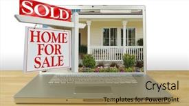  Presentation with new home - Cool new presentation with real estate marketing - sold home for sale sign backdrop and a coral colored foreground