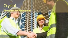  Presentation with foreman - Slide deck having man diser - architects and foreman in meeting background and a coral colored foreground