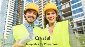  Presentation with construction - Audience pleasing PPT theme consisting of man diser - construction engineers supervising progress backdrop and a blonde colored foreground