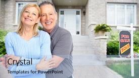  Presentation with happy new year 2022 - Slides with real estate retirement - happy senior couple near new background and a light blue colored foreground