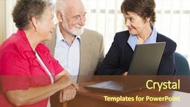  Presentation with senior couple - Audience pleasing theme consisting of real estate retirement - senior couple meet backdrop and a tawny brown colored foreground