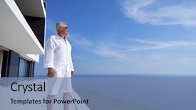  Presentation with luxury - Presentation design with real estate retirement - senior man in front background and a teal colored foreground