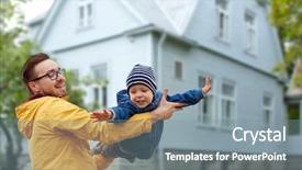  Presentation with school family - PPT theme featuring real estate school - family childhood fatherhood leisure background and a gray colored foreground