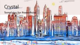  Presentation with street - PPT theme featuring real estate school - illustration sketch street - facades background and a  colored foreground