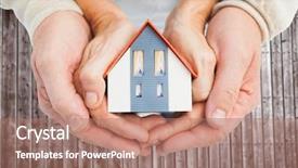  Presentation with hands holding - Cool new PPT theme with real estate senior housing - couple holding small model house backdrop and a coral colored foreground