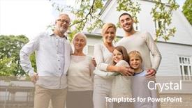  Presentation with generation family farm - PPT theme having real estate senior housing - family happiness generation home background and a coral colored foreground