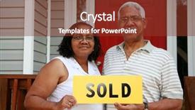  Presentation with broken home upset couple - Presentation theme having real estate senior housing - minority couple selling their home background and a  colored foreground