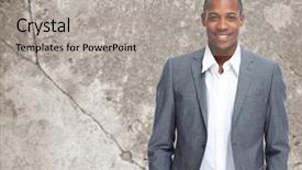  Presentation with executive - Slide deck having real estate success - young executive businessman over office background and a light gray colored foreground