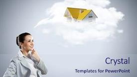  Presentation with pretty 3d animation - Presentation design having real estate success - young pretty woman looking thoughtful background and a lemonade colored foreground