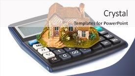  Presentation with estate tax - Colorful presentation design enhanced with real estate tax - calculator and house isolated backdrop and a  colored foreground