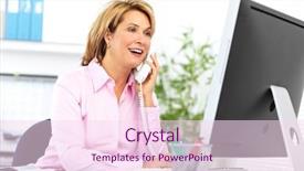  Presentation with phone - Presentation design consisting of real estate tax - mature business woman calling background and a pink colored foreground