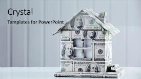  Presentation with light - Amazing PPT theme having real estate tax - money house on table backdrop and a  colored foreground