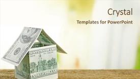  Presentation with house fly insect close up - Presentation having real estate tax - money house on wooden surface background and a cream colored foreground