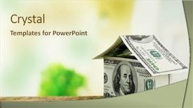  Presentation with house fly insect close up - Audience pleasing slides consisting of real estate tax - money house on wooden surface backdrop and a soft green colored foreground