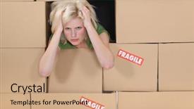  Presentation with real estate tax - Cool new presentation theme with real estate tax - stressed woman surrounded by boxes backdrop and a coral colored foreground