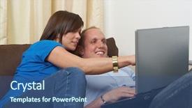  Presentation with home - Slides enhanced with real estate technology - young couple on the couch background and a  colored foreground