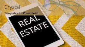  Presentation with real estate prices - Colorful slide set enhanced with real-estate-title-text-written backdrop and a coral colored foreground