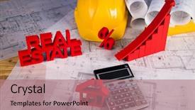  Presentation with real estate growth - Colorful presentation theme enhanced with real estate with house model backdrop and a  colored foreground