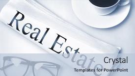  Presentation with real estate - Theme having real estate word on newspaper background and a light blue colored foreground