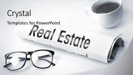  Presentation with real estate prices - Audience pleasing slide deck consisting of real estate word on newspaper backdrop and a white colored foreground