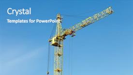  Presentation with crane - Presentation theme featuring real estate yellow - crane and blue sky background and a teal colored foreground