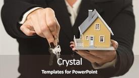  Presentation with keys - Beautiful presentation theme featuring real estate yellow - female presenting keys and small backdrop and a tawny brown colored foreground