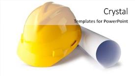  Presentation with estate - Slide set with real estate yellow - hard hat and drawings isolated background and a white colored foreground