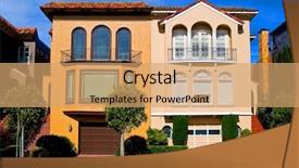  Presentation with gingerbread house decorated colorful candies - Audience pleasing presentation theme consisting of real estate yellow - two colorful houses built together backdrop and a coral colored foreground