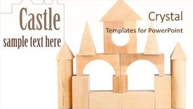  Presentation with wood - Cool new presentation design with real estate yellow - wood chateau isolated on white backdrop and a  colored foreground