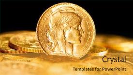  Presentation with gold - Slide deck consisting of real gold coins over dark background and a  colored foreground