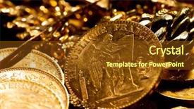  Presentation with gold coins and jewelry - Theme having real gold coins over dark background and a  colored foreground