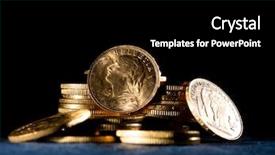  Presentation with gold coins and jewelry - PPT theme consisting of real gold coins over dark background and a  colored foreground