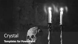  Presentation with spooky - PPT theme having real-human-skull-with-candles background and a dark gray colored foreground