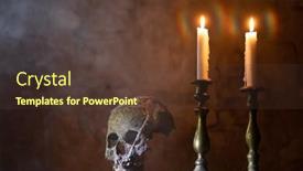  Presentation with skull - Presentation design enhanced with real-human-skull-with-candles background and a tawny brown colored foreground