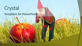  Presentation with garden - Audience pleasing PPT layouts consisting of real life garden gnome standing backdrop and a cool aqua colored foreground